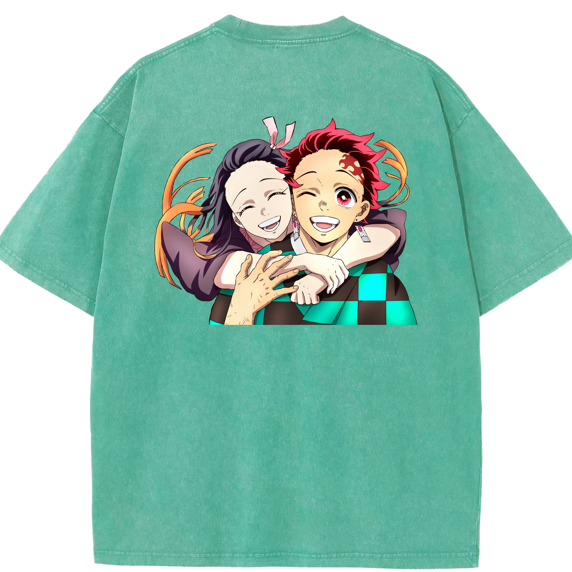（画像用） 鬼滅の刃（きめつのやいば）竈門 禰󠄀豆子／かまど ねずこ Kamado Nezuko 綿100% ヴィンテージ風 半袖Tシャツ（背面プリント）